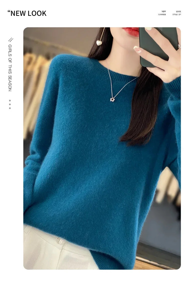 Elegant Crew Neck Knitwear Women's Long Sleeve Wool Sweater Simple Quality Base Layer Shirt Versatile Fashionable Chinese Brand