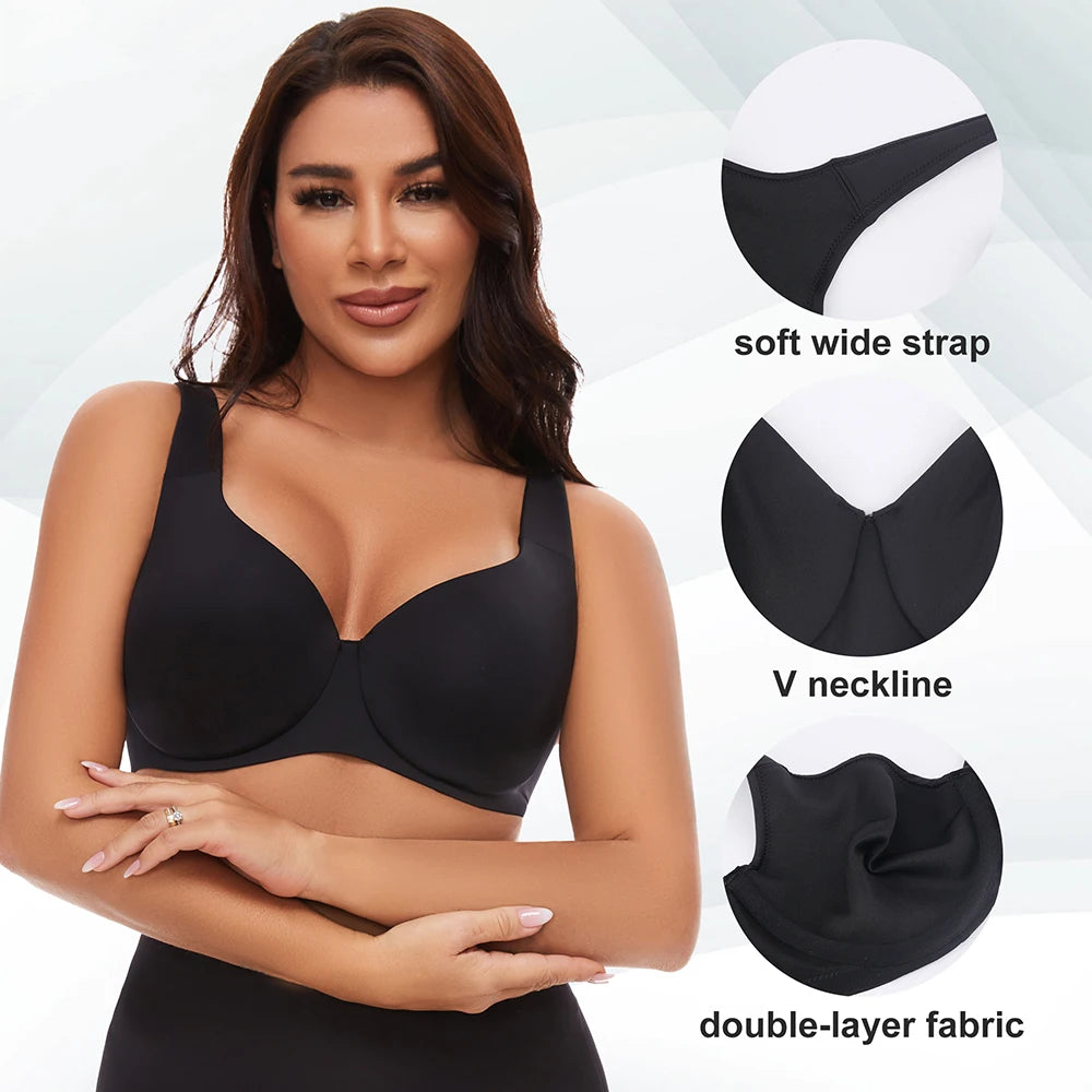 Sheroine Plus Size Underwire Bra Minimizer, Full Coverage Seamless Unlined Bras for Women Unpadded Everyday Support Comfort