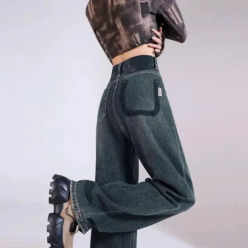 Womens Casual Straight Leg Jeans Loose Fit Denim Pants High Waist Light Blue Wide Leg Vintage Destroyed Autumn New Design